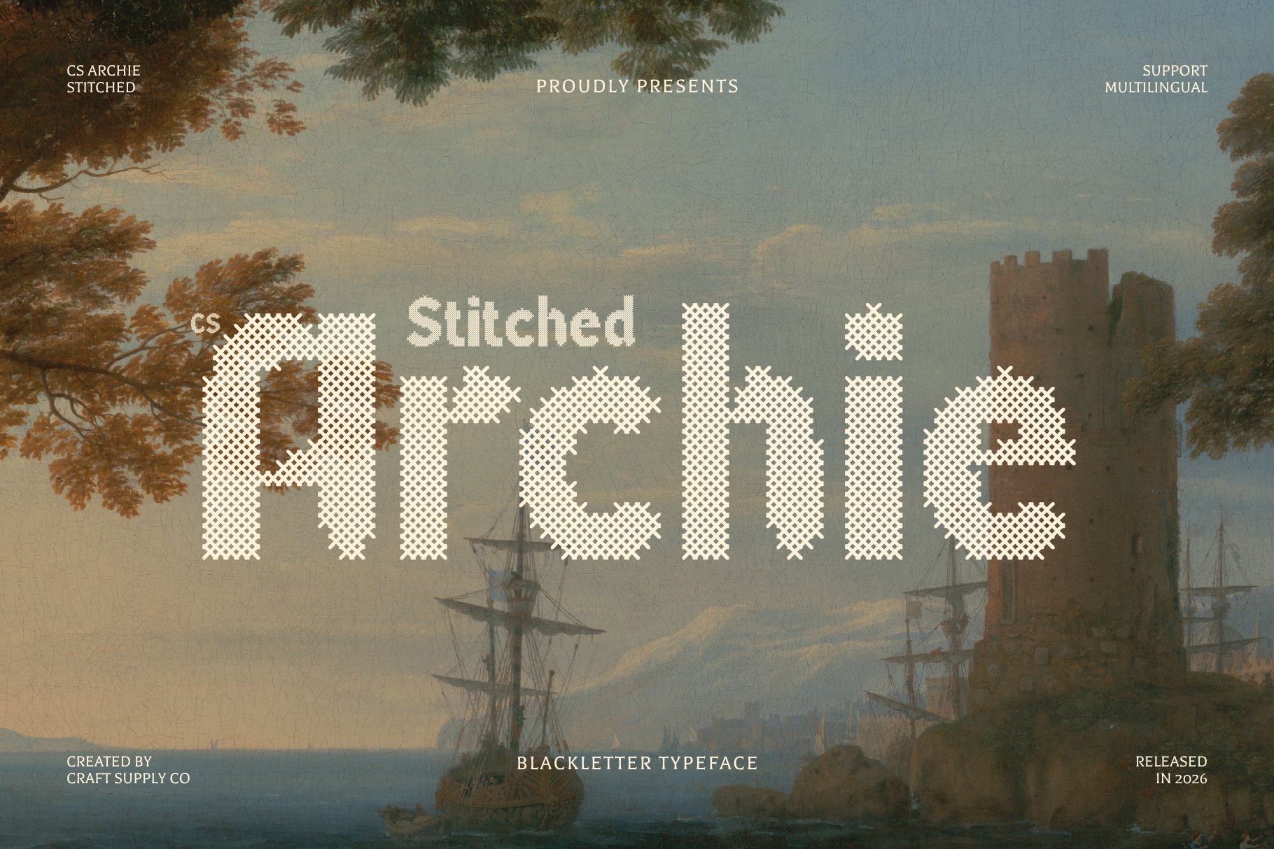 CS Archie Stitched: Bold Blackletter Stitched Display Font - Craft ...